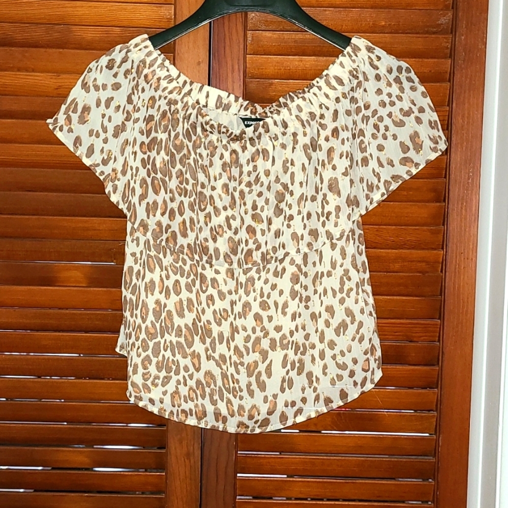 NWT Express Leopard Print Ruffle Off the Shoulder Top XS